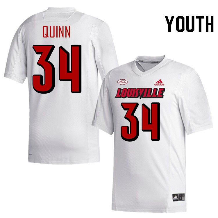 Youth #34 TJ Quinn Louisville Cardinals College Football Jerseys Stitched-White